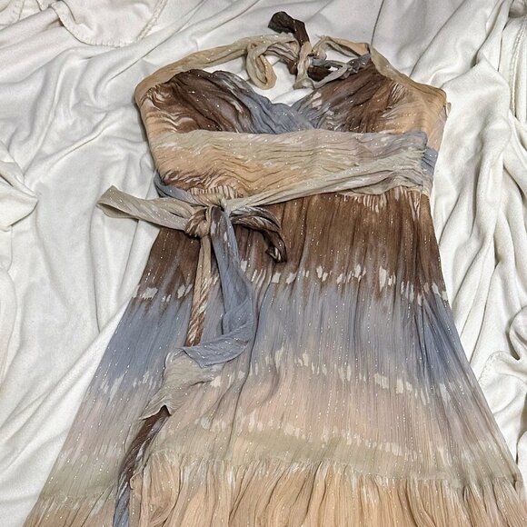 BCBGMAXAZRIA Pleated Metallic Halter Gown – Size 10 - Picture 3 of 8